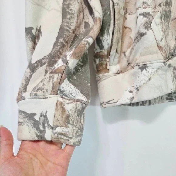 Hollister Boxy Fit Real Tree Fleece Hoodie Mens M Camo Sweatshirt Cream Y2K Zip - Picture 12 of 15